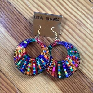 Hoop Earrings Weaved Beaded Multi Colored